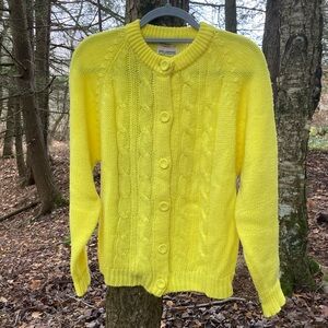 Vintage 100% Virgin Acrylic Yellow Cardigan Sweater with Crocheted Buttons!